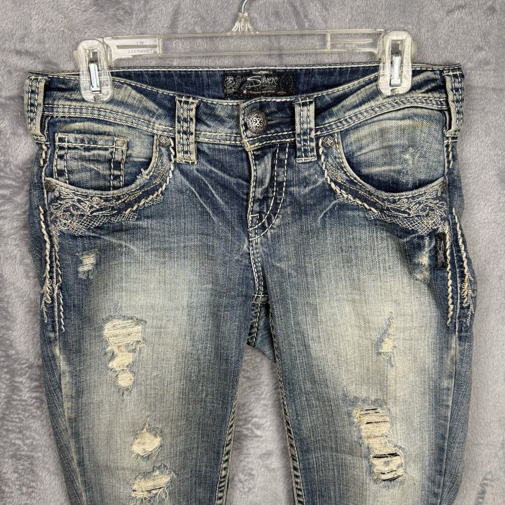 Silver Jeans Womens 27x33 Blue‎ Mid Boot Aiko Western Glove Works Thick Stitch